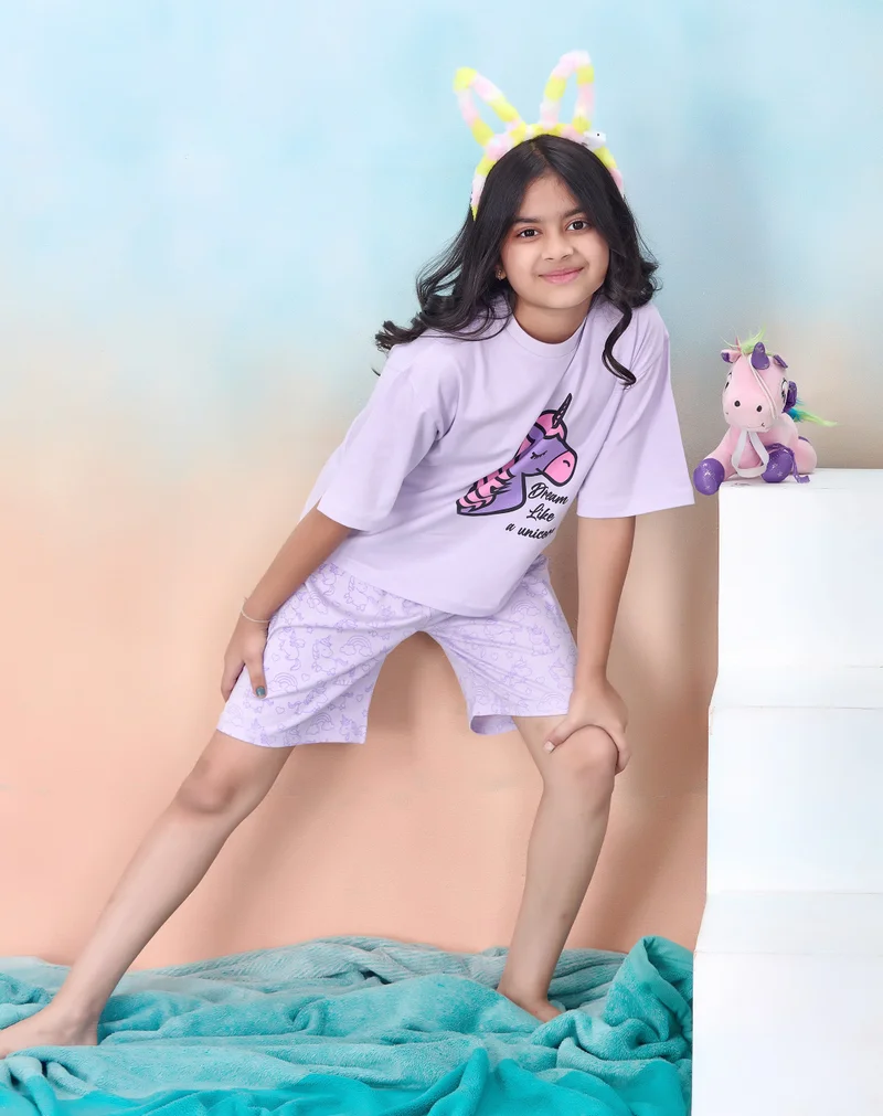 Artemea  Dream Like a Unicorn print Girls Premium Short  set (2pc set -Top & Bottom) for Women | Best Price UAE